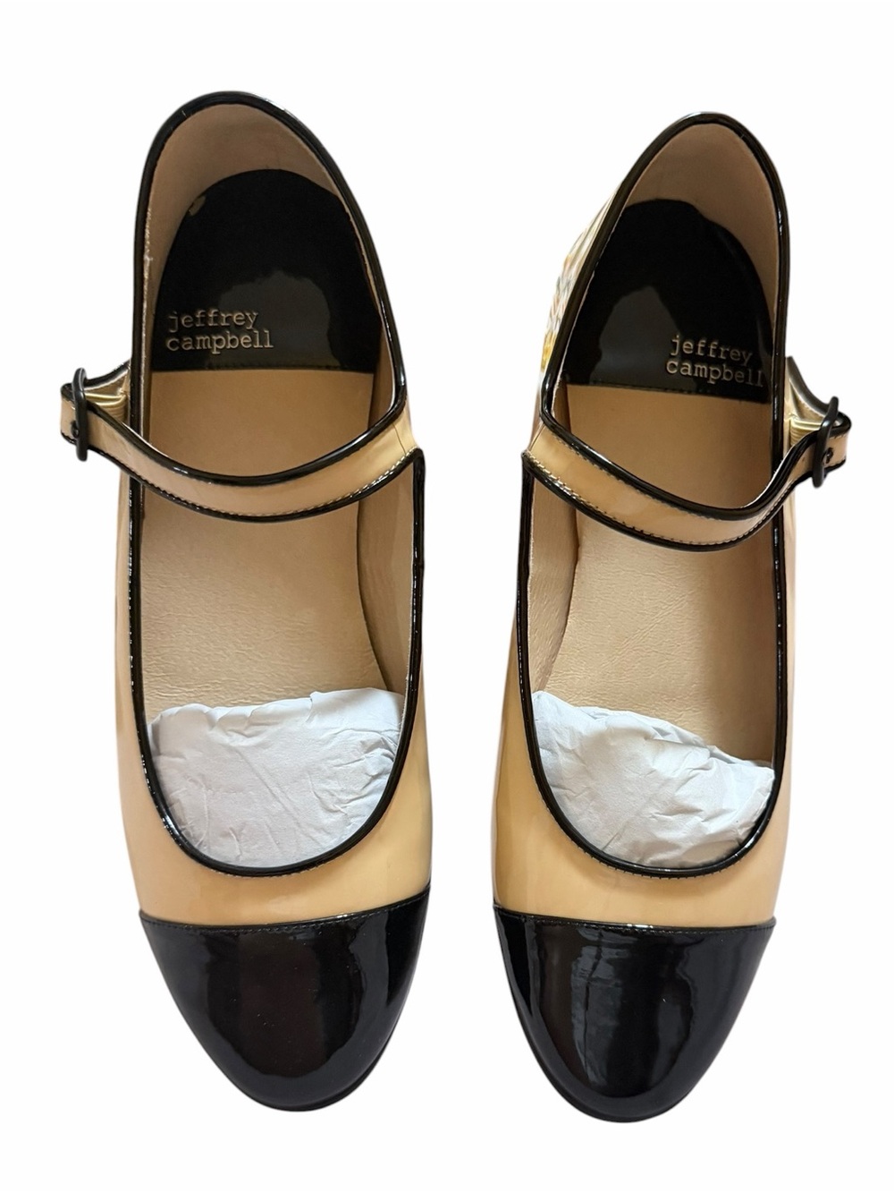 🌼🌟NIB Jeffrey Campbell Patent Trim Two-Tone Mary Jane Flats in Black and Cream - Picture 4 of 11